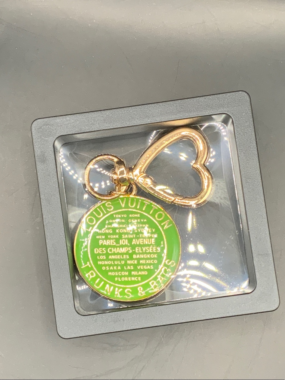 Louis Vuitton Green Enamel Round Medallion Key Holder with Gold Heart Clasp